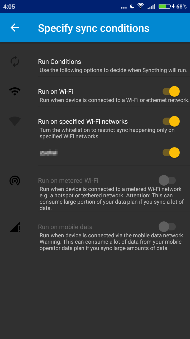 Specify sync conditions